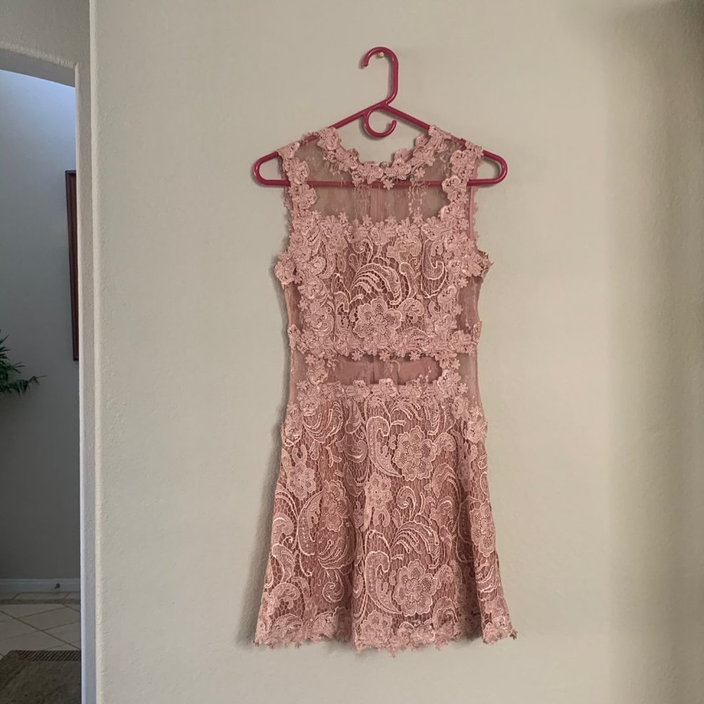 ANGL Pink floral lace dress. Size Small